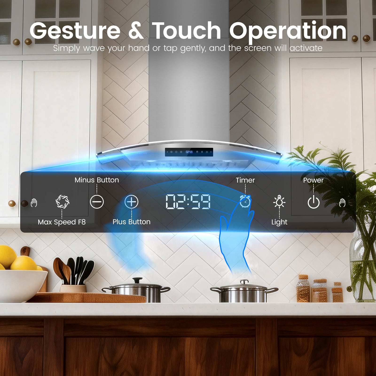 Wall Mount Range Hood 30 inch, 1200 CFM High Suction Kitchen Vent Hood, Energy Saving DC Motor, 8-Speed Fan, Ducted/Ductless Convertible, Memory Function & Delay Shutoff, Tempered Glass