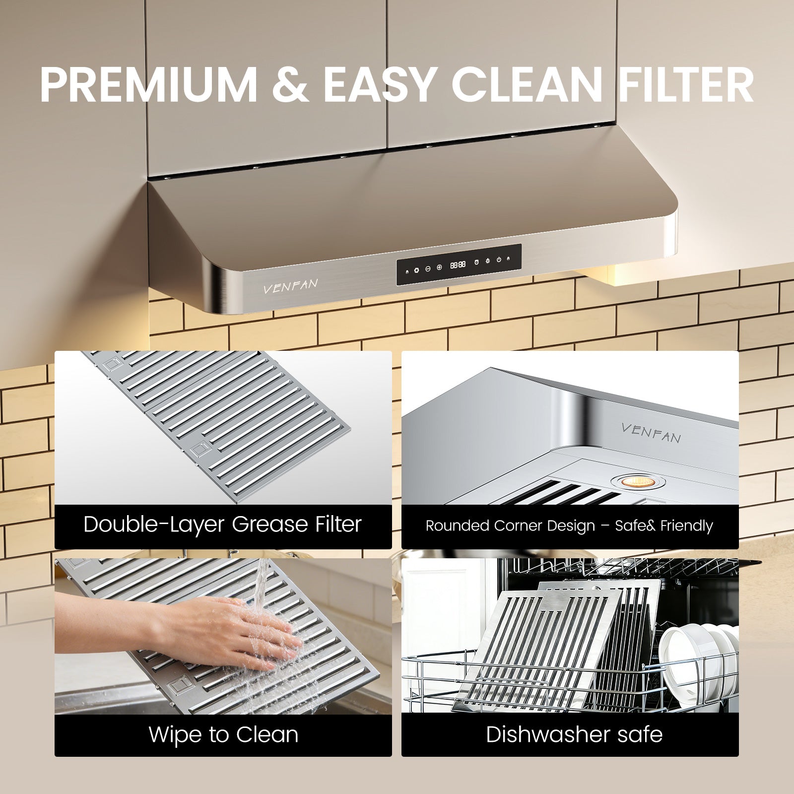 Under Cabinet Range Hood 36 Inch, 1200 CFM Ultra Powerful Suction Kitchen Hood with Gesture Sensing & 4-Speed Touch Control, Dishwasher Safe Filters, Auto Delay Off, Stainless Steel