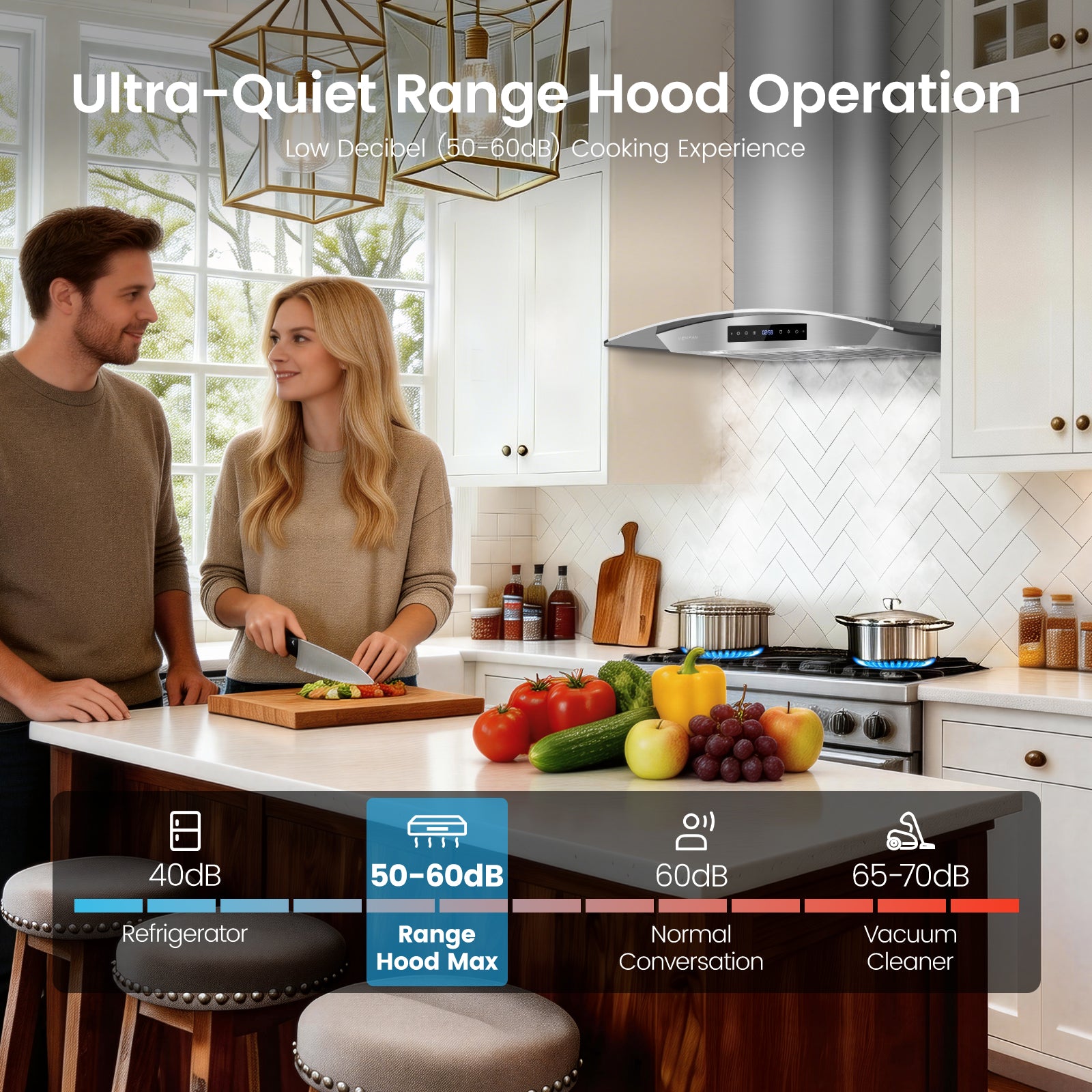 Wall Mount Range Hood 30 inch, 1200 CFM High Suction Kitchen Vent Hood, Energy Saving DC Motor, 8-Speed Fan, Ducted/Ductless Convertible, Memory Function & Delay Shutoff, Tempered Glass