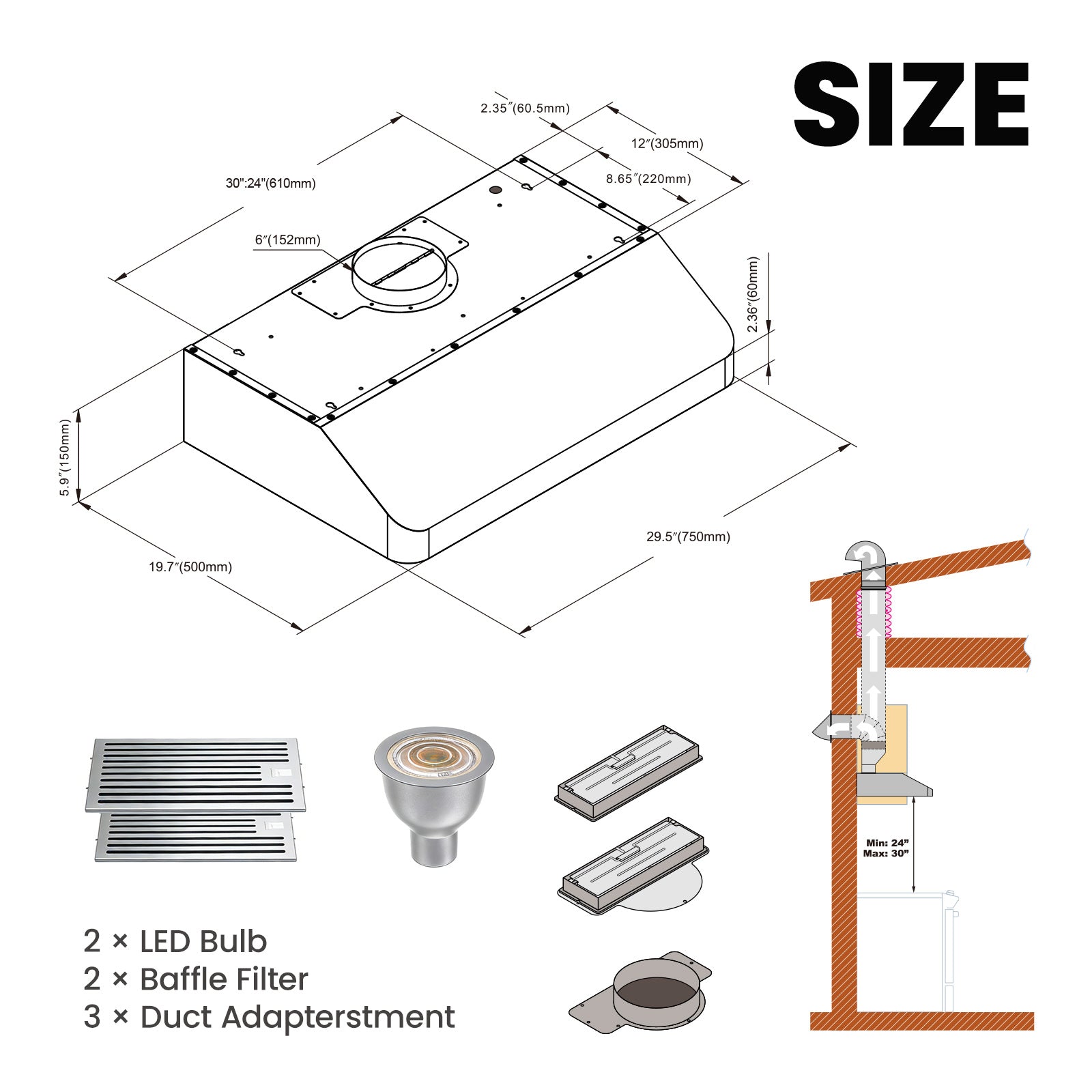 Under Cabinet Range Hood 30 Inch - 1200 CFM Ultra Powerful Suction, Gesture Sensing & 4-Speed Touch Control, Dishwasher Safe Filters, Stainless Steel Kitchen Hood