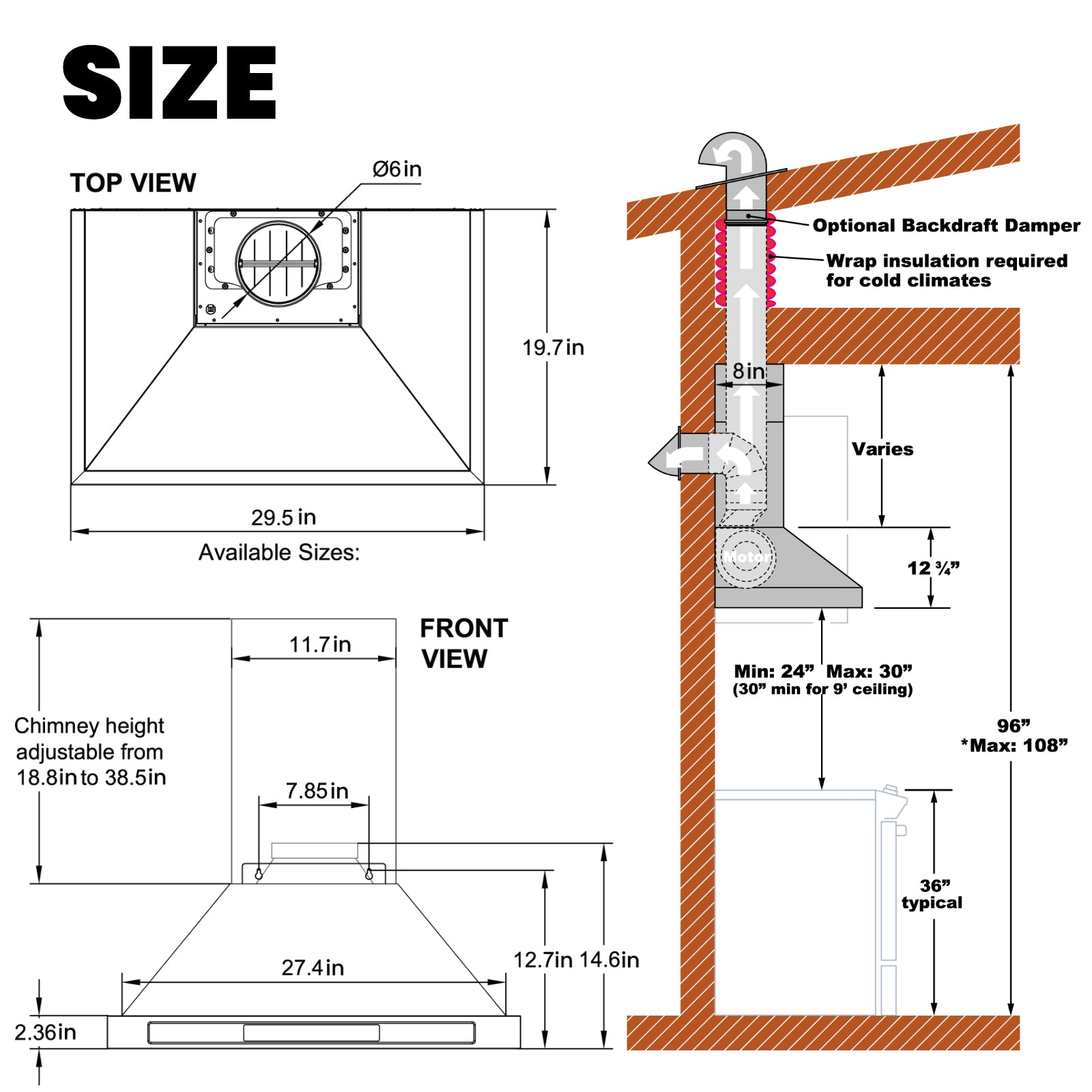1200 CFM Wall Mount 30 Inch Range Hood – Stainless Steel Kitchen Vent Hood with Gesture Control, 8-Speed Fan, Delay Shut-Off Timer, Ducted/Ductless Convertible, Charcoal Filter Included
