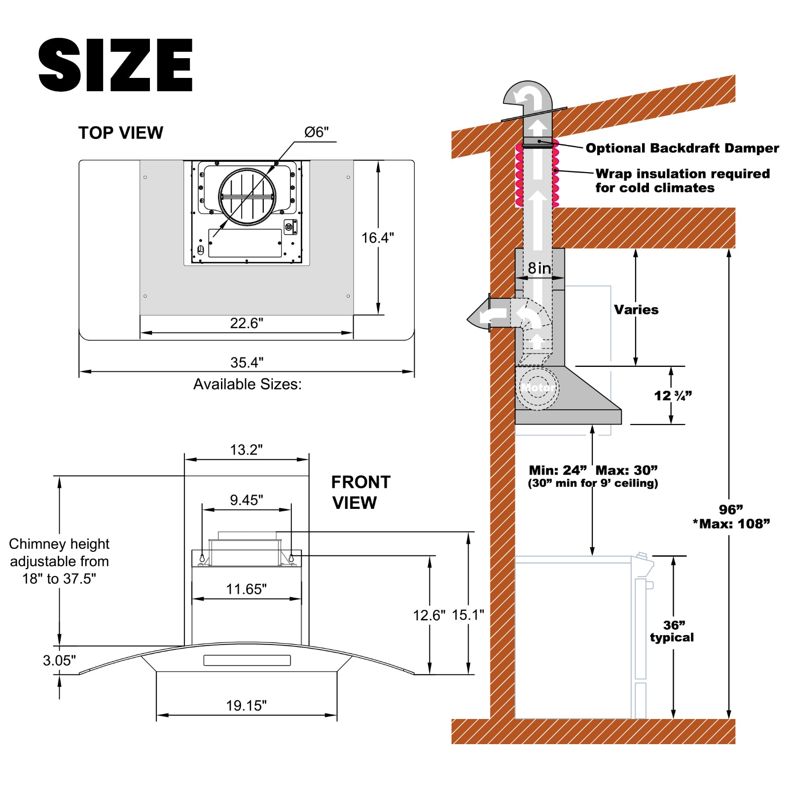 Wall Mount Range Hood 36 Inch, 1200 CFM Quiet DC Motor with 8-Speed, Stainless Steel Glass Vent Hood with Gesture & Touch Control, Adjustable Lighting & Memory Function