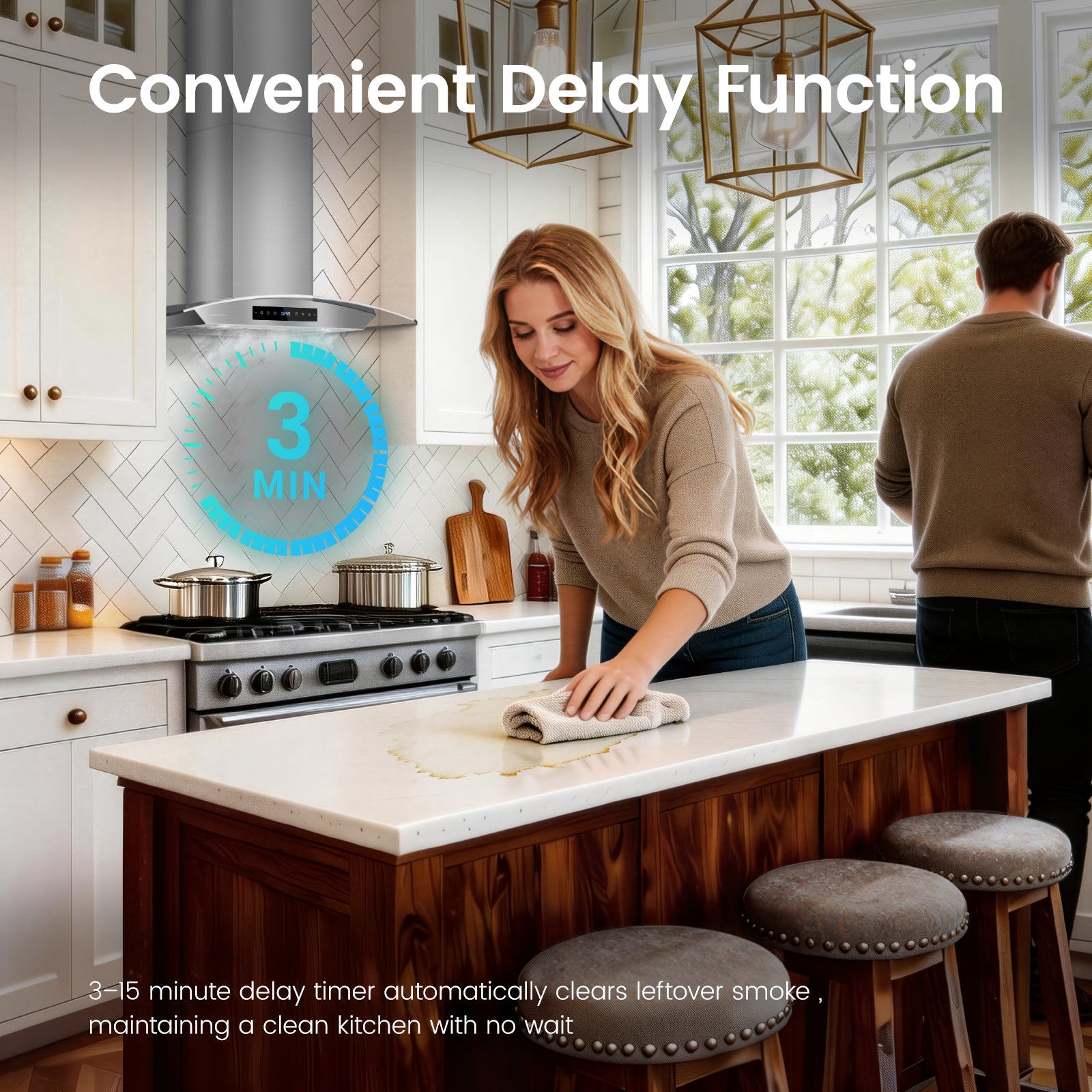 Wall Mount Range Hood 30 inch, 1200 CFM High Suction Kitchen Vent Hood, Energy Saving DC Motor, 8-Speed Fan, Ducted/Ductless Convertible, Memory Function & Delay Shutoff, Tempered Glass