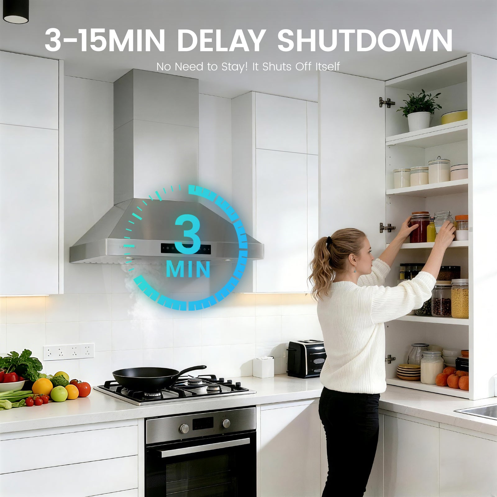 1200 CFM Wall Mount 30 Inch Range Hood – Stainless Steel Kitchen Vent Hood with Gesture Control, 8-Speed Fan, Delay Shut-Off Timer, Ducted/Ductless Convertible, Charcoal Filter Included