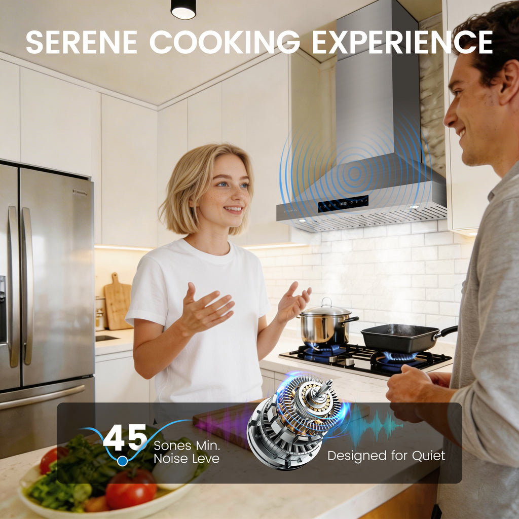 36 Inch Wall Mount Range Hood, 1200 CFM Stainless Steel Kitchen Vent Hood with Gesture Control, 8-Speed Fan, Delay Shut-Off Timer, Ducted/Ductless Convertible, Charcoal Filter Included