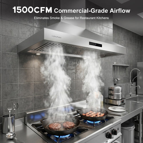 1500 CFM Wall Mounted Range Hood, 48 inch Commercial Stainless Steel Kitchen Hood for Home Kitchen & Restaurant, Gesture Control & Memory Mode, 4-Speed High CFM Fan, ETL Listed, 5-Year Warranty