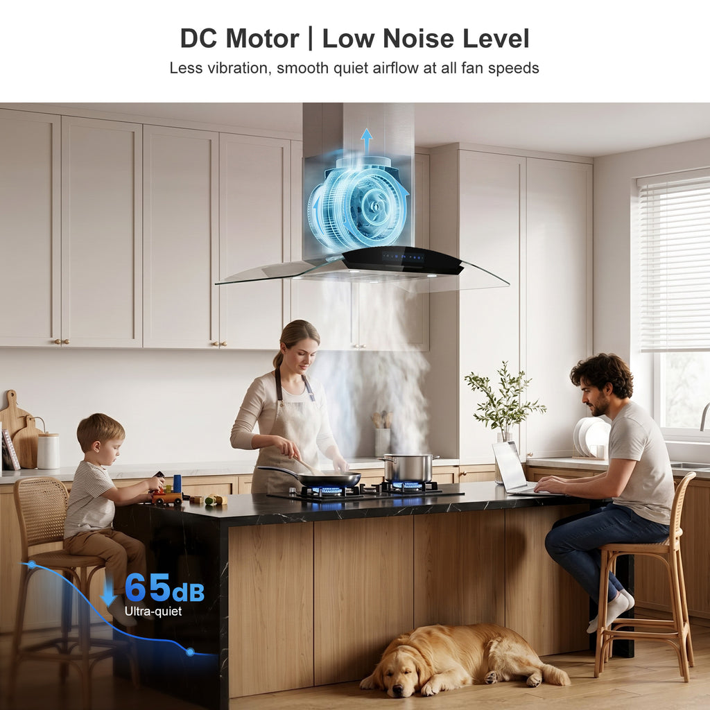 Island Range-Hood 36 Inch 1200 CFM Ceiling Mount Kitchen Stove Vent with 8 Speed DC Motor