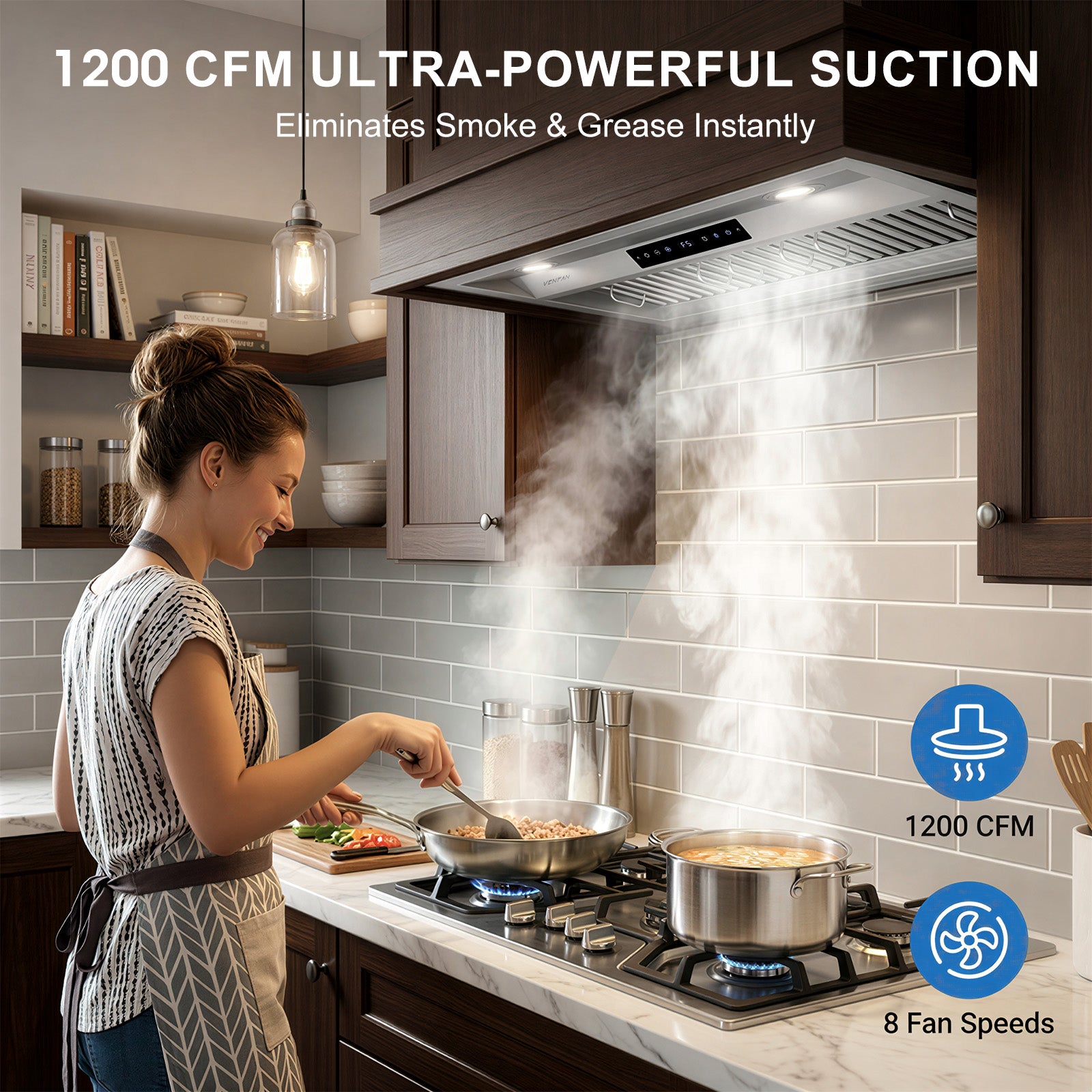 30 Inch Range Hood Insert, 1200 CFM Ultra Quiet DC Motor, Gesture & Touch Control, Ducted/Ductless Convertible, Stainless Steel Built-in Kitchen Vent Hood