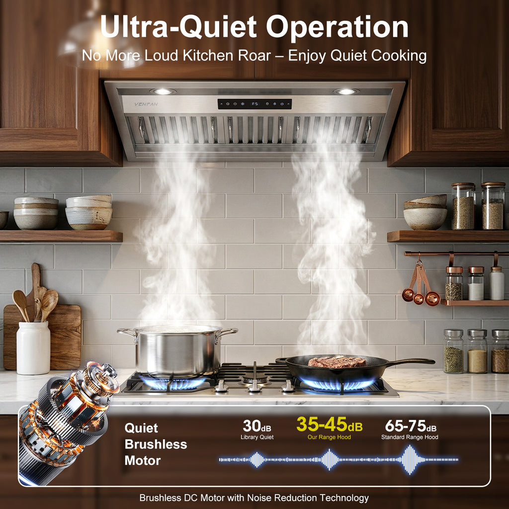 30 Inch Range Hood Insert, 1200 CFM Ultra Quiet DC Motor, Gesture & Touch Control, Ducted/Ductless Convertible, Stainless Steel Built-in Kitchen Vent Hood