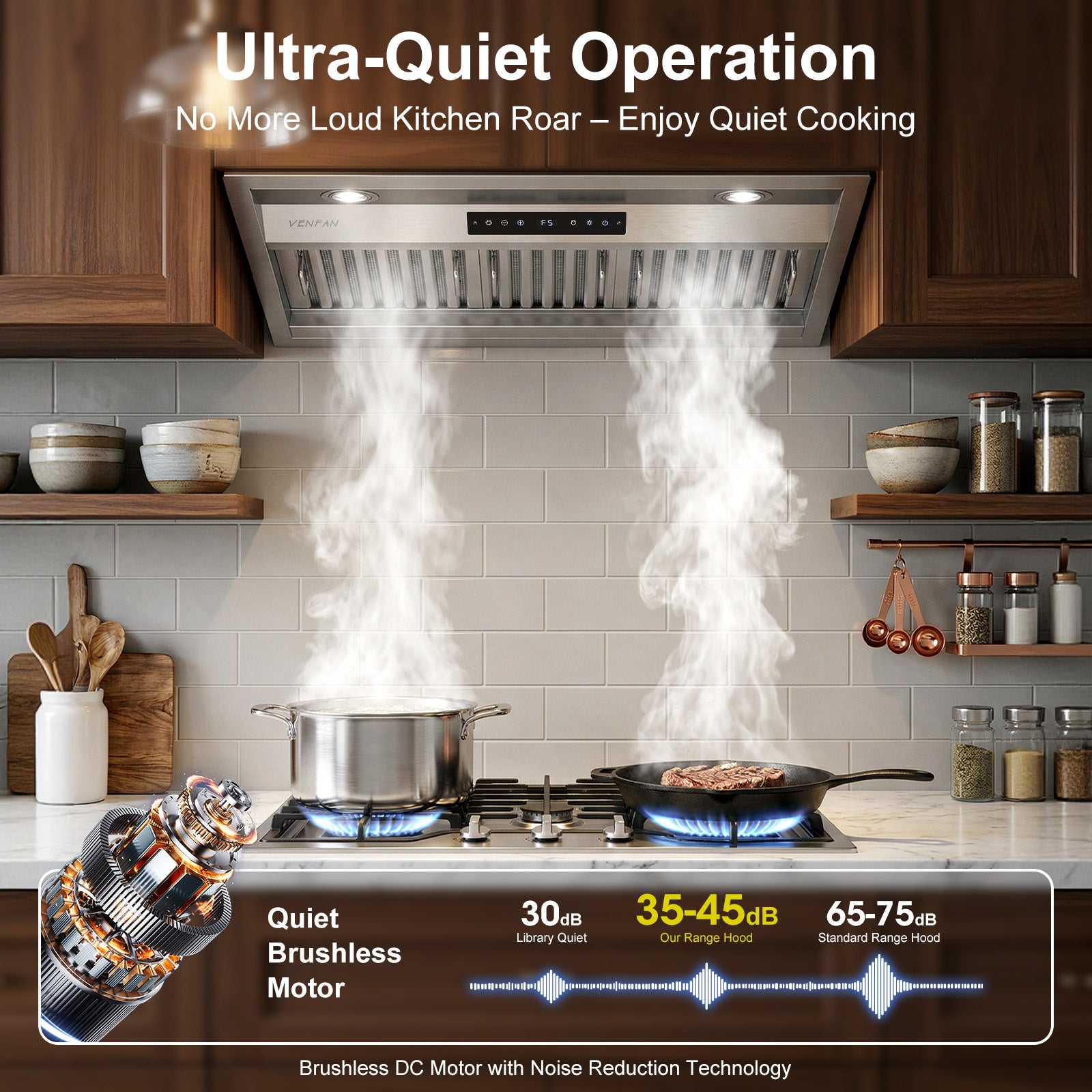 30 Inch Range Hood Insert, 1200 CFM Ultra Quiet DC Motor, Gesture & Touch Control, Ducted/Ductless Convertible, Stainless Steel Built-in Kitchen Vent Hood