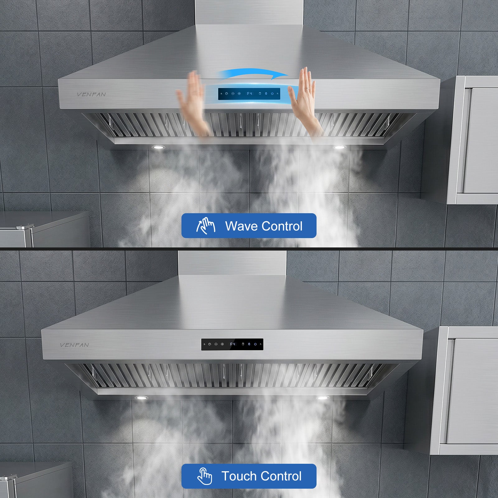 1500 CFM Wall Mounted Range Hood, 48 inch Commercial Stainless Steel Kitchen Hood for Home Kitchen & Restaurant, Gesture Control & Memory Mode, 4-Speed High CFM Fan, ETL Listed, 5-Year Warranty