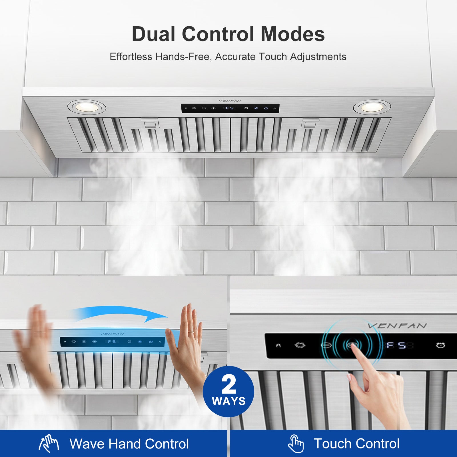VENFAN 30 Inch Insert Range Hood, 1200 CFM Powerful Suction Under Cabinet Vent Hood, 8-Speed Exhaust Fan with Gesture Sensing & Touch Control, Quiet Brushless Motor, 60dB Quiet Operation, Ducted/Ductless Convertible