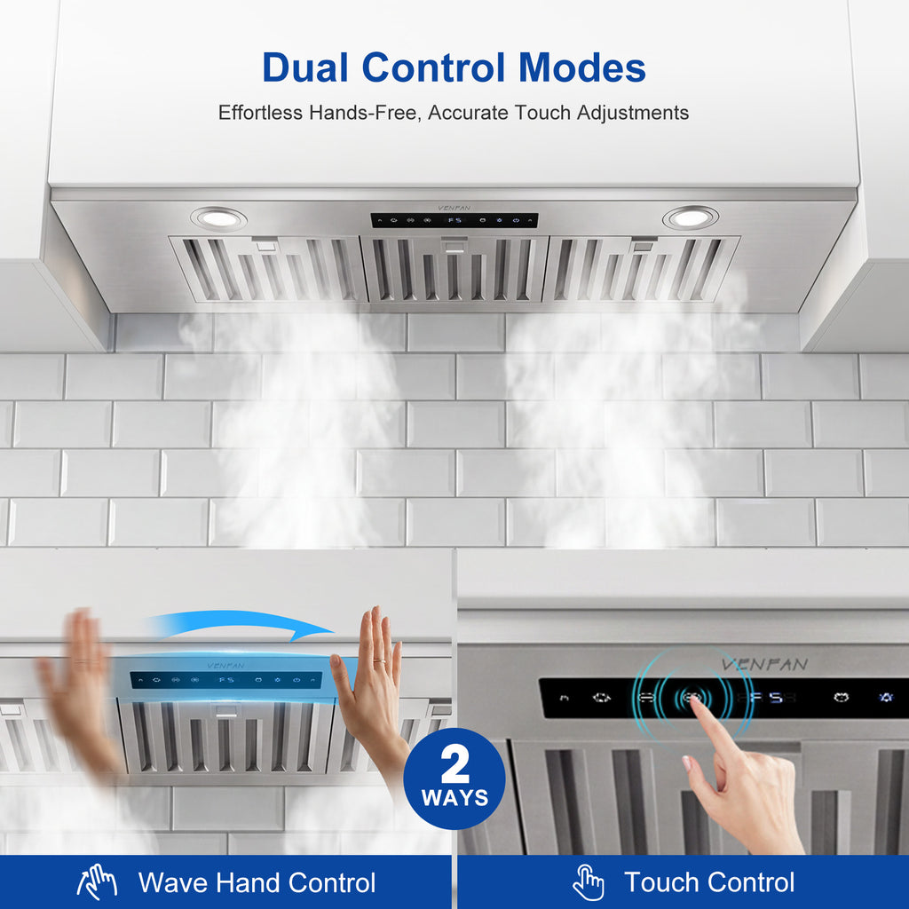VENFAN 36 Inch Range Hood Insert with 1200 CFM Powerful Suction, 8-Speed DC Motor Built-in Kitchen Vent Hood, Gesture & Touch Control, Under Cabinet Stainless Steel Stove Hood for Heavy Duty Cooking