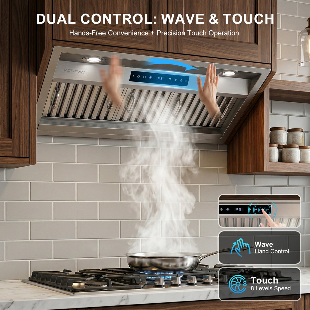 30 Inch Range Hood Insert, 1200 CFM Ultra Quiet DC Motor, Gesture & Touch Control, Ducted/Ductless Convertible, Stainless Steel Built-in Kitchen Vent Hood