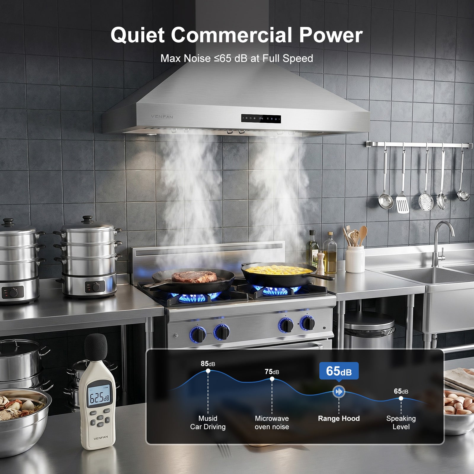 1500 CFM Wall Mounted Range Hood, 48 inch Commercial Stainless Steel Kitchen Hood for Home Kitchen & Restaurant, Gesture Control & Memory Mode, 4-Speed High CFM Fan, ETL Listed, 5-Year Warranty