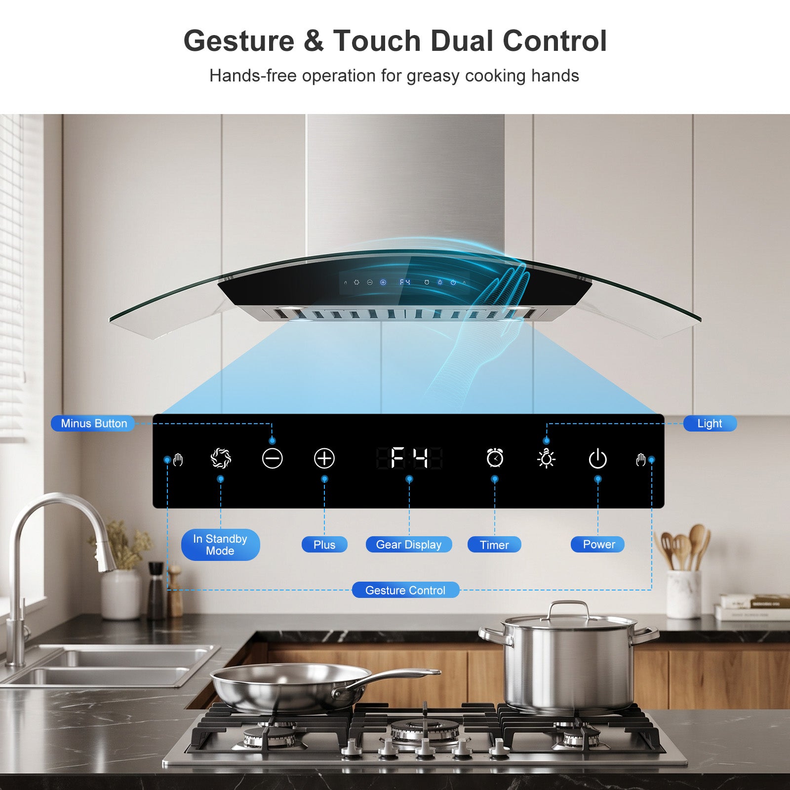 Island Range-Hood 36 Inch 1200 CFM Ceiling Mount Kitchen Stove Vent with 8 Speed DC Motor