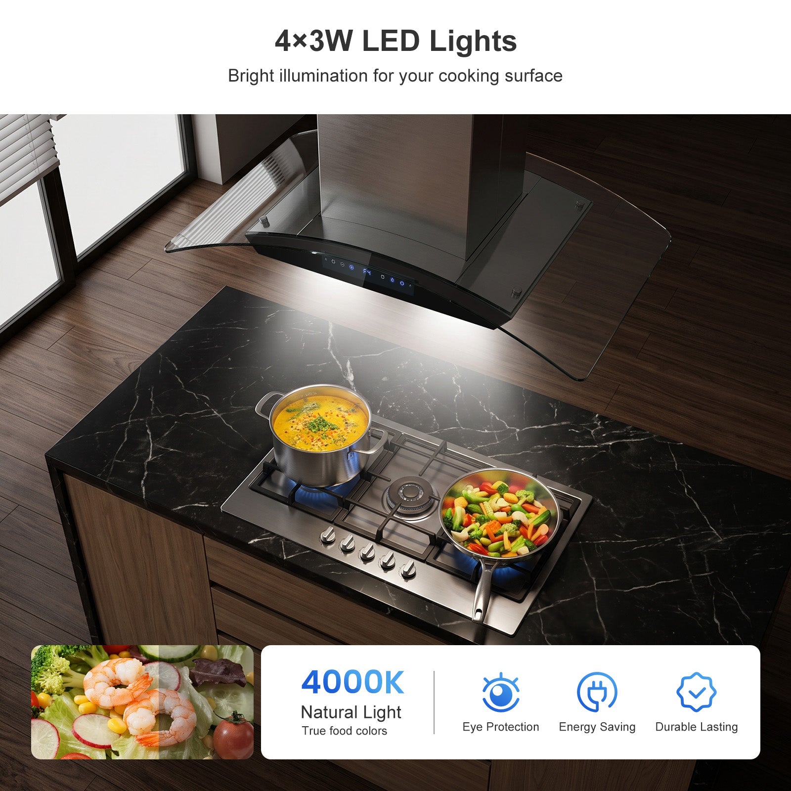 Island Range-Hood 36 Inch 1200 CFM Ceiling Mount Kitchen Stove Vent with 8 Speed DC Motor