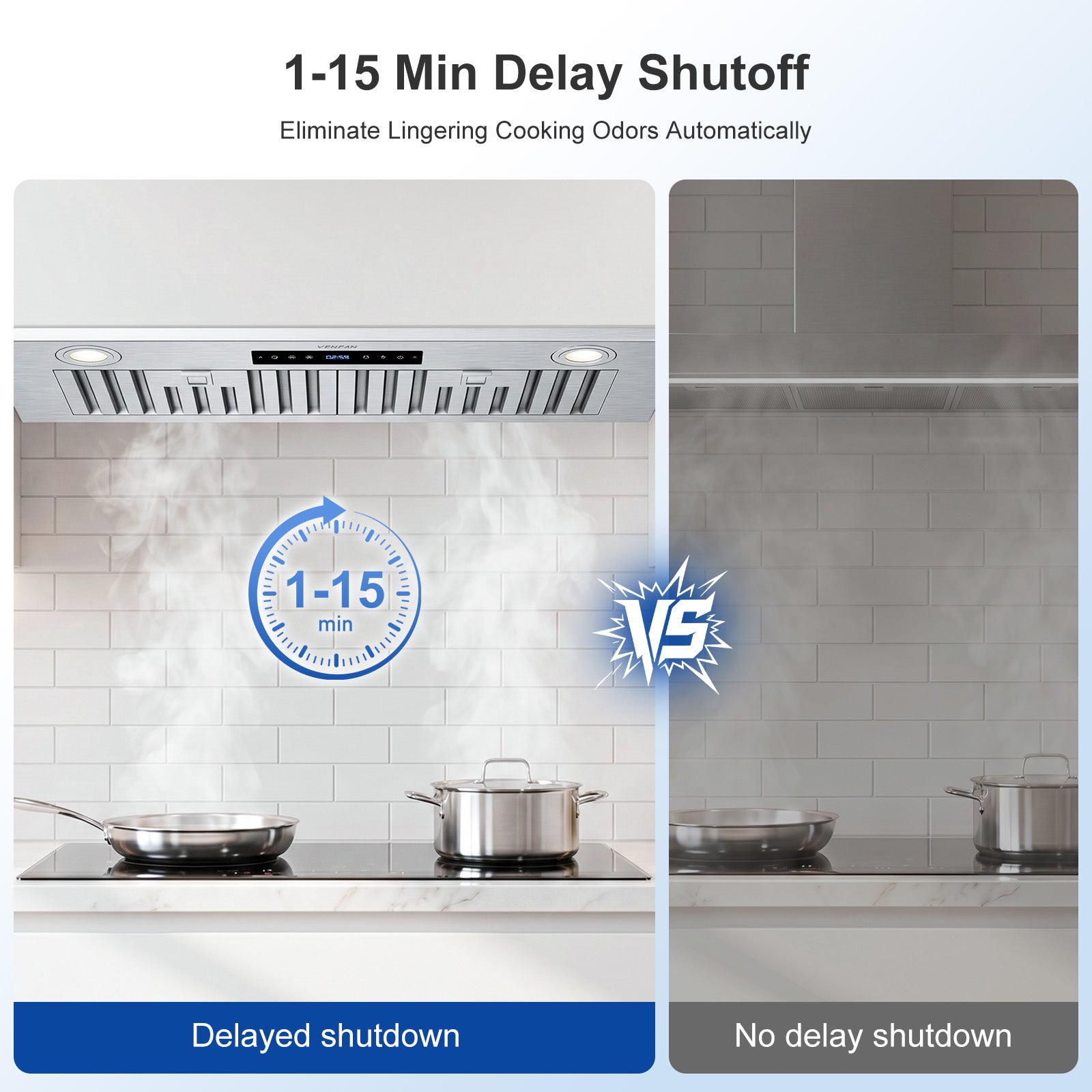 VENFAN 30 Inch Insert Range Hood, 1200 CFM Powerful Suction Under Cabinet Vent Hood, 8-Speed Exhaust Fan with Gesture Sensing & Touch Control, Quiet Brushless Motor, 60dB Quiet Operation, Ducted/Ductless Convertible