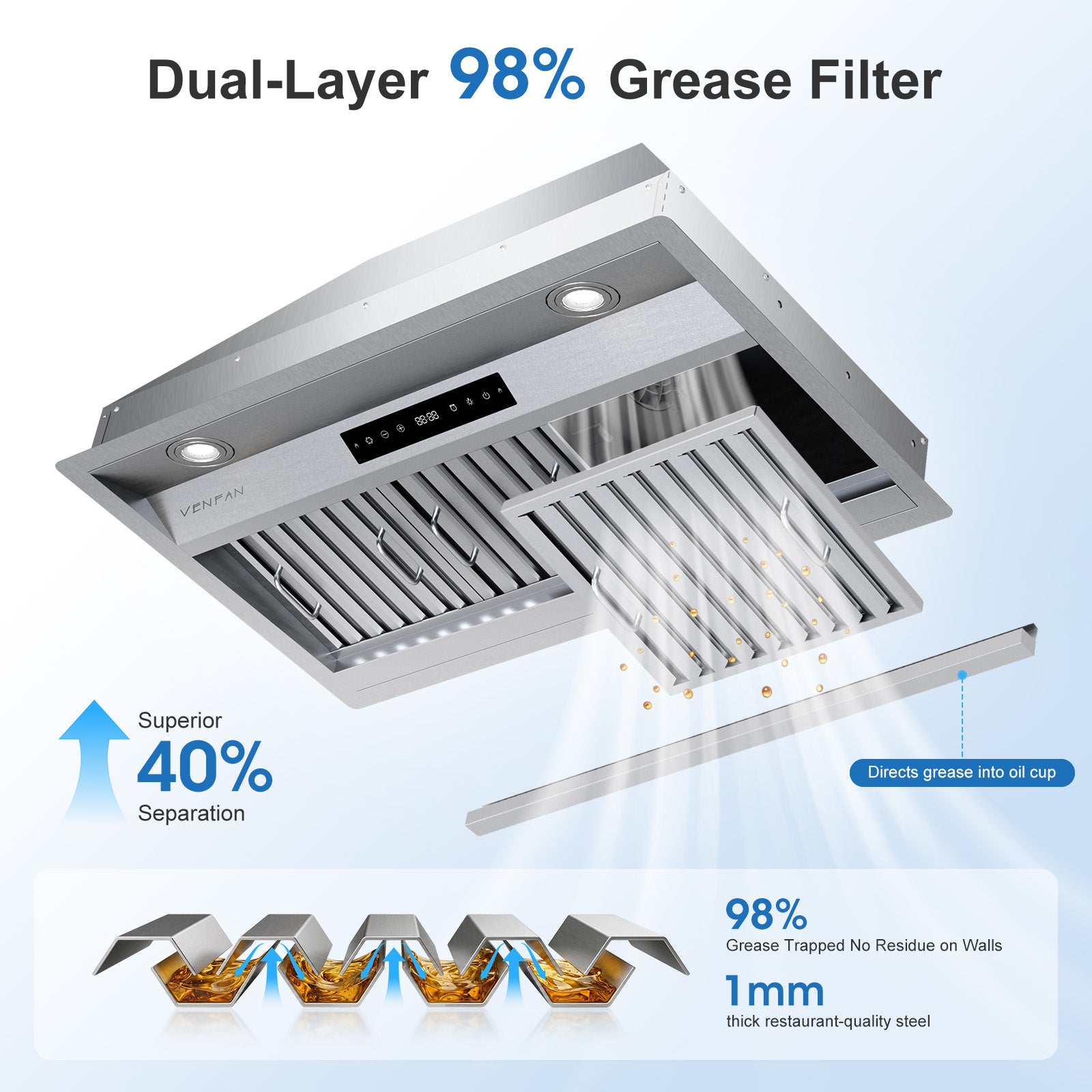 36 Inch Range Hood Insert, 1200 CFM Ultra Quiet Kitchen Vent Hood, Gesture & Touch Control, Ducted/Ductless Convertible, Stainless Steel with Memory Function