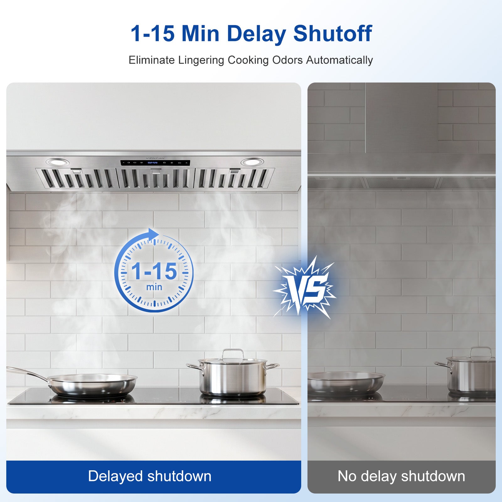 VENFAN 36 Inch Range Hood Insert with 1200 CFM Powerful Suction, 8-Speed DC Motor Built-in Kitchen Vent Hood, Gesture & Touch Control, Under Cabinet Stainless Steel Stove Hood for Heavy Duty Cooking