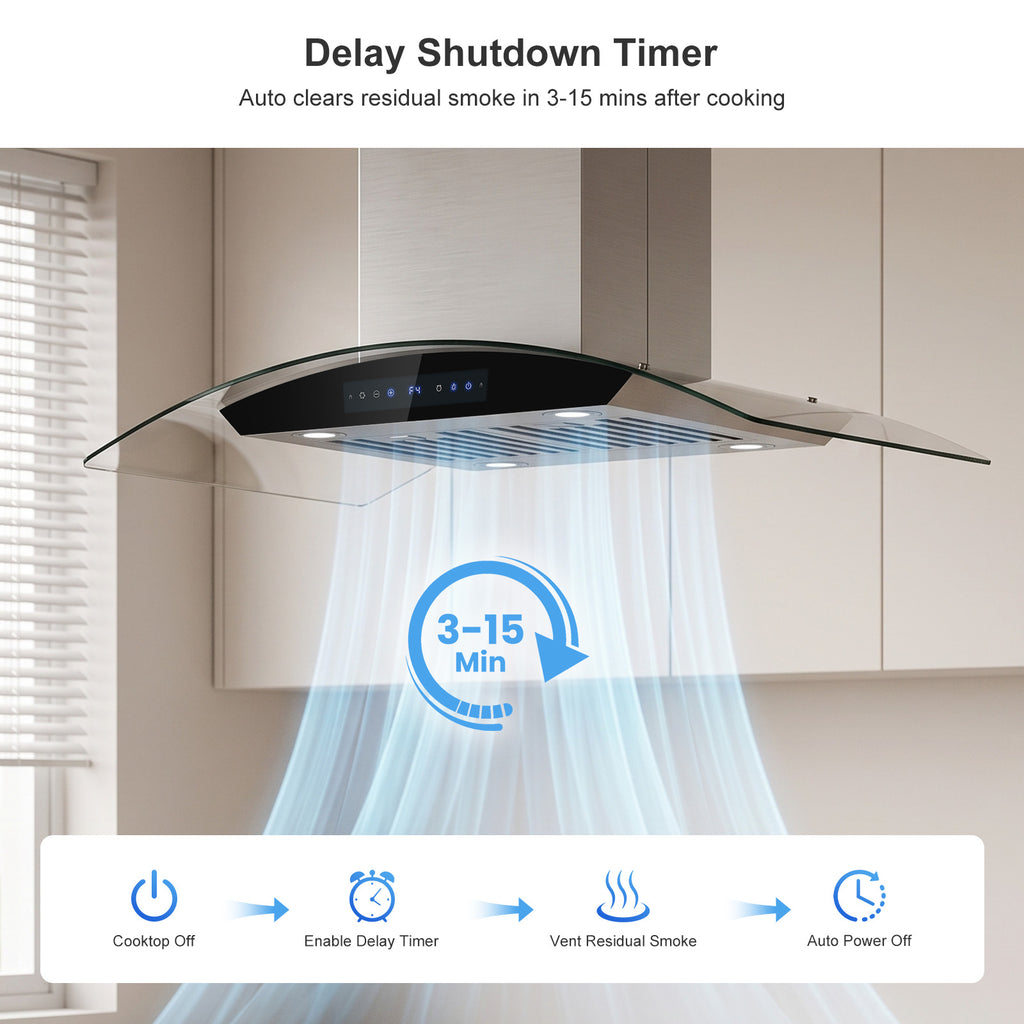 Island Range-Hood 36 Inch 1200 CFM Ceiling Mount Kitchen Stove Vent with 8 Speed DC Motor