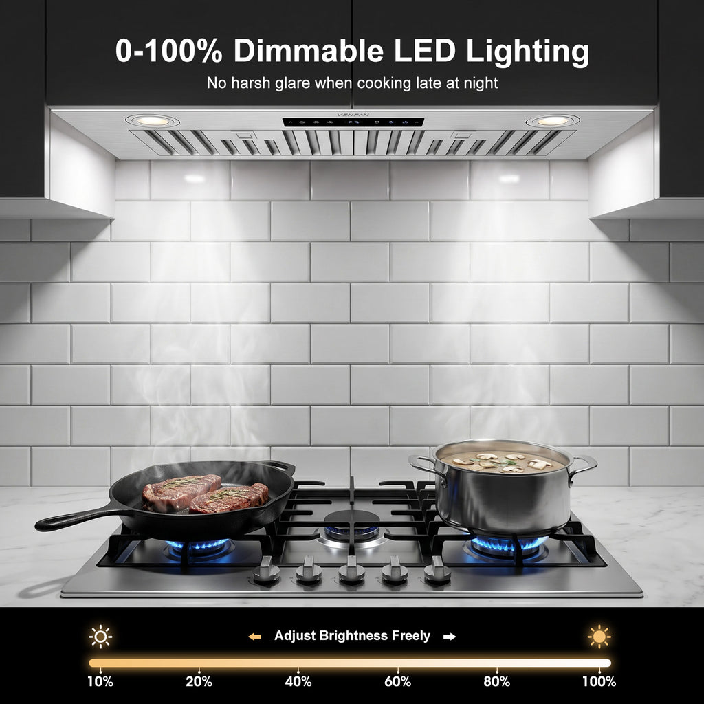 VENFAN 30 Inch Insert Range Hood, 1200 CFM Powerful Suction Under Cabinet Vent Hood, 8-Speed Exhaust Fan with Gesture Sensing & Touch Control, Quiet Brushless Motor, 60dB Quiet Operation, Ducted/Ductless Convertible