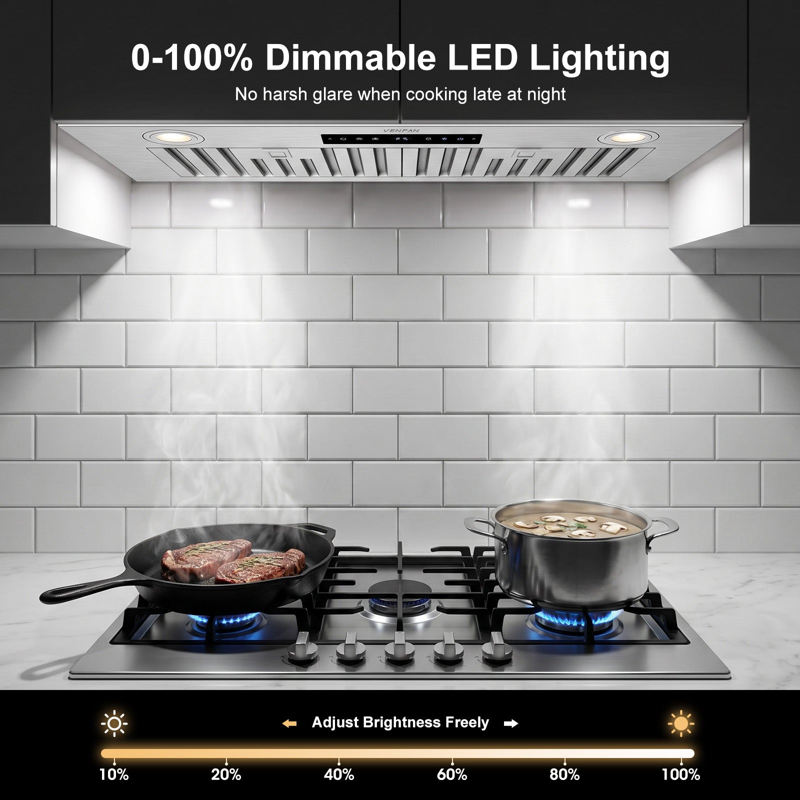 VENFAN 30 Inch Insert Range Hood, 1200 CFM Powerful Suction Under Cabinet Vent Hood, 8-Speed Exhaust Fan with Gesture Sensing & Touch Control, Quiet Brushless Motor, 60dB Quiet Operation, Ducted/Ductless Convertible