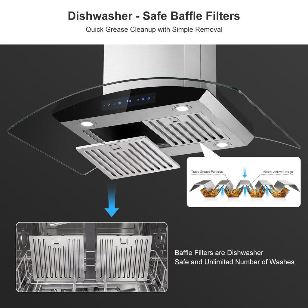 Island Range-Hood 36 Inch 1200 CFM Ceiling Mount Kitchen Stove Vent with 8 Speed DC Motor
