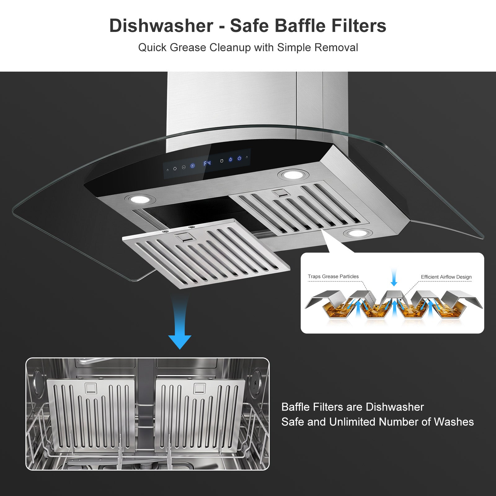 Island Range-Hood 36 Inch 1200 CFM Ceiling Mount Kitchen Stove Vent with 8 Speed DC Motor