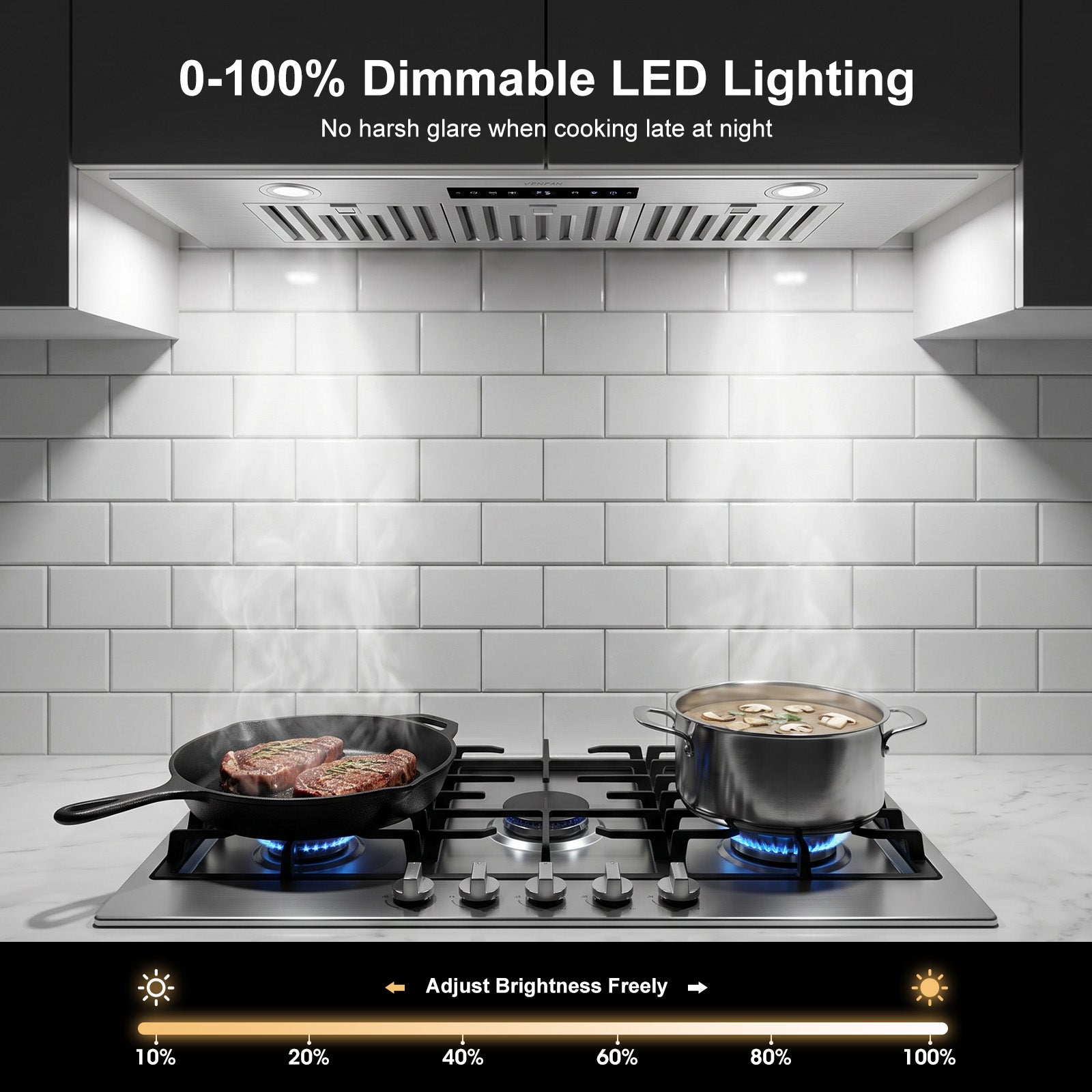 VENFAN 36 Inch Range Hood Insert with 1200 CFM Powerful Suction, 8-Speed DC Motor Built-in Kitchen Vent Hood, Gesture & Touch Control, Under Cabinet Stainless Steel Stove Hood for Heavy Duty Cooking
